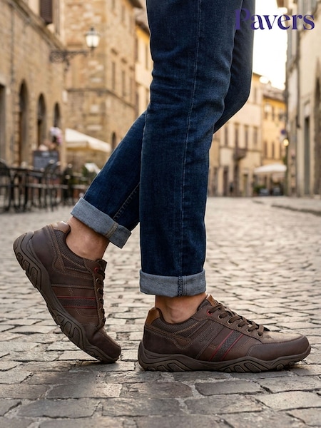 Brown - Regular Pavers Wide Fit Cushioned Rugged Lace Up Shoes