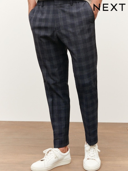 Navy Blue Slim Tapered Check Motion Flex Co-Ord: Joggers (275245) | €11