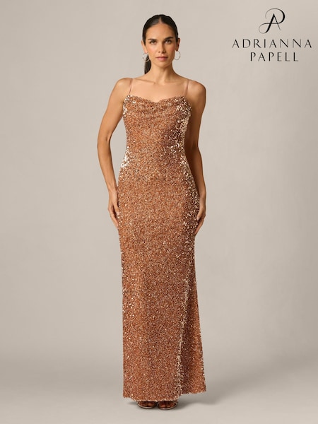 Oro - Vestido largo de punto con lentejuelas de Adrianna Papell