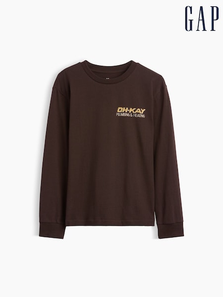 Brūna vienatnē mājās - Gap Relaxed Graphic Long Sleeve T-shirt (4-13yrs)