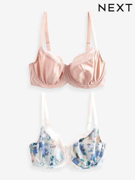 Bleu imprimé floral/rose blush - DD Non Pad Wired Full Cup Microfibre Lace Soutiens-gorge (275471) | € 3