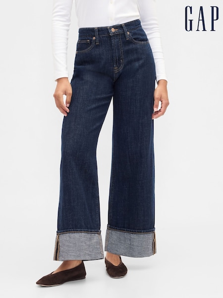 Dark Wash - Gap High Waisted Super Soft Wide-leg Jeans