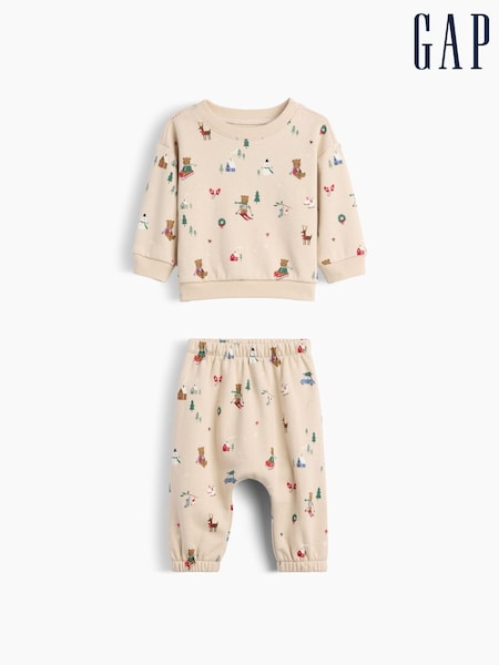 Beige Skiing - Gap Vintage Soft Brannan Bear Christmas Sweatshirt Set (0-24mths)