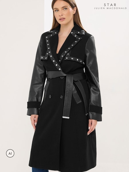 Black - Star By Julien Macdonald Faux Leather Trim Coat