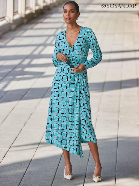 Sosandar Geometric Print Long Sleeve Wrap Dress (276242) | €45