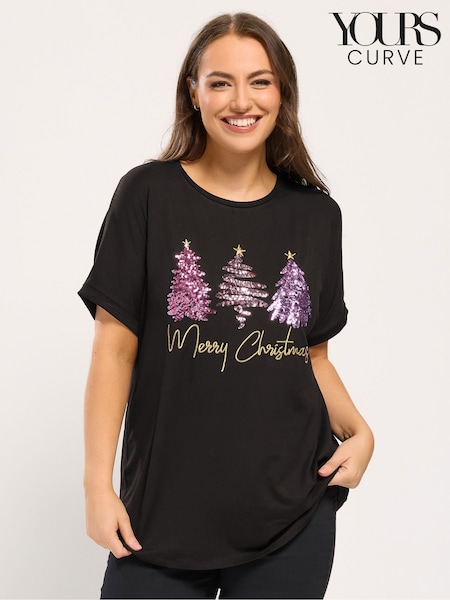 블랙 - Yours Curve 'merry Christmas' Novelty T-shirt