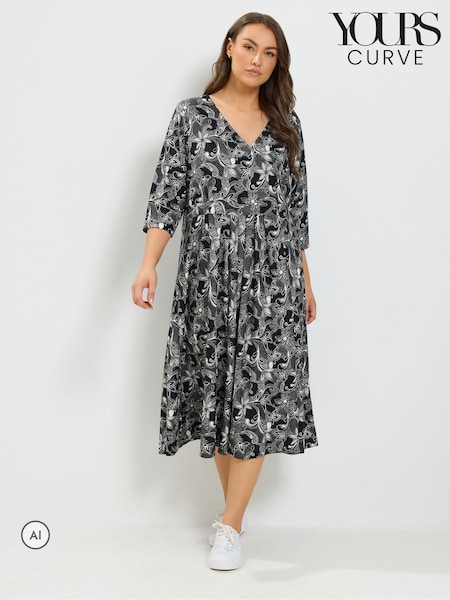 Black - Yours Curve Floral Soft Touch Wrap Dress
