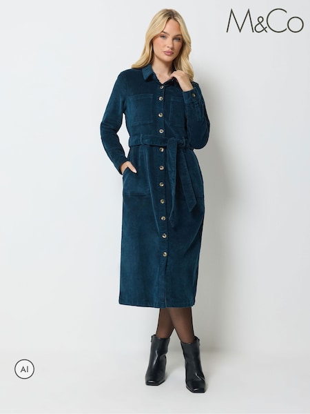 Blue - M&co Corduroy Midi Shirt Dress