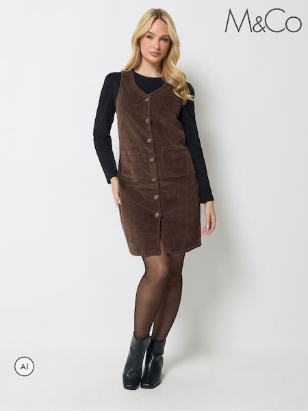 Brown - M&co Corduroy Pinafore Dress