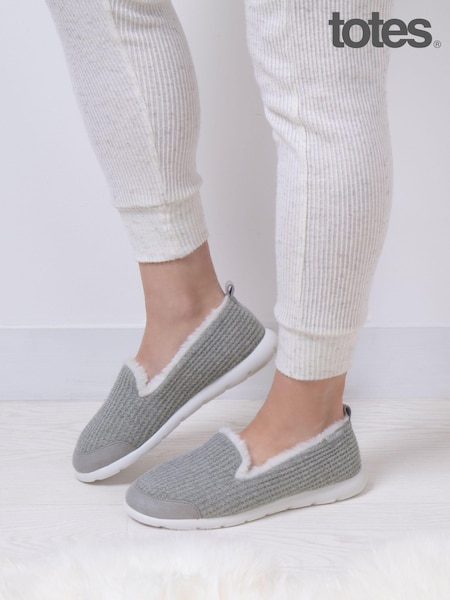 Totes Grey Isotoner Ladies Iso-Flex Waffle Full Back Slippers (276336) | €48
