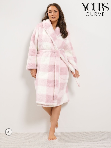 Rosa - Yours Curve Checked Collared Robe