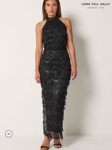 Schwarz - Long Tall Sally Sequin Tassel Halterneck Maxi Dress