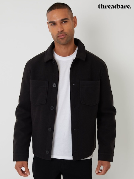 Black - Regular Threadbare Faux Wool Button Up Quilted Shacket