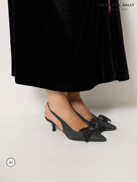 Black - Long Tall Sally Bow Detail Slingback Heels In Standard Fit