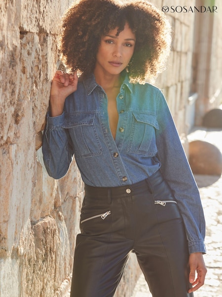 Sosandar Blue Denim Utility Shirt (276447) | AED131