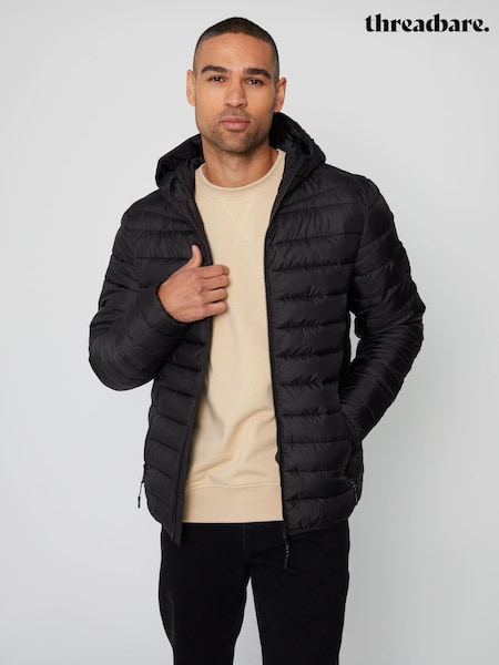 Black - Regular Threadbare Matte Finish Padded Hooded Jacket