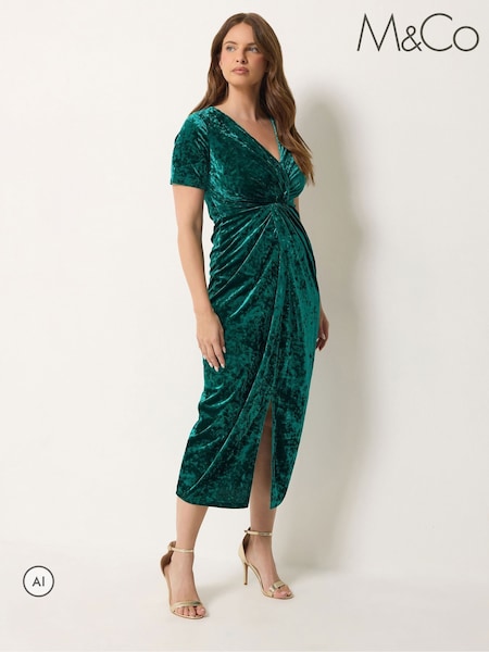 Grön - M&co Velvet Knot Front Dress