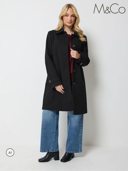 Black - M&co Collared Button Through Coat