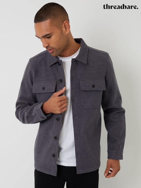 Grey - Regular Threadbare Faux Wool Button Up Shacket