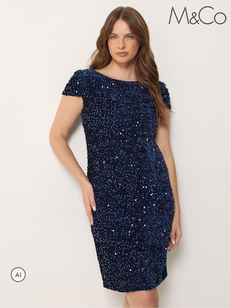 Blue - M&co Sequin Velvet Shift Dress