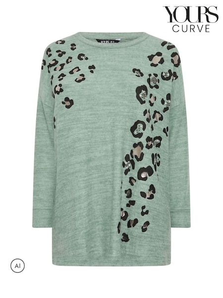 Green - Yours Curve Leopard Print Jumper