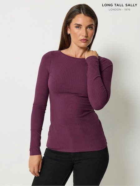 Purple - Long Tall Sally Ribbed Boat Neck Top