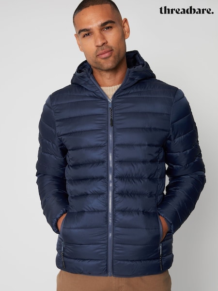 Blue - Regular Threadbare Matte Finish Padded Hooded Jacket