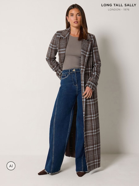Brown - Long Tall Sally Check Print Maxi Coat