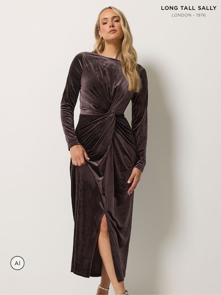 Brown - Long Tall Sally Twist Front Velvet Maxi Dress