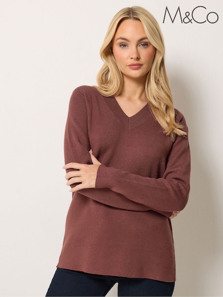 Brūna krāsa - M&co Premium V-neck Jumper