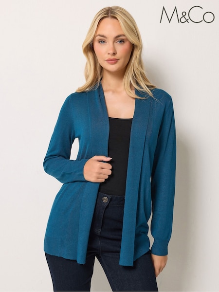 Blue - M&co Shawl Collar Cardigan