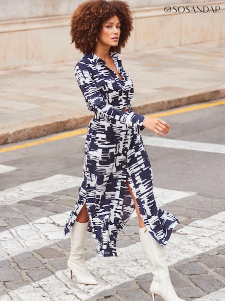 Sosandar Abstract Print Luxe Utility Shirt Dress (277099) | 411 LEI