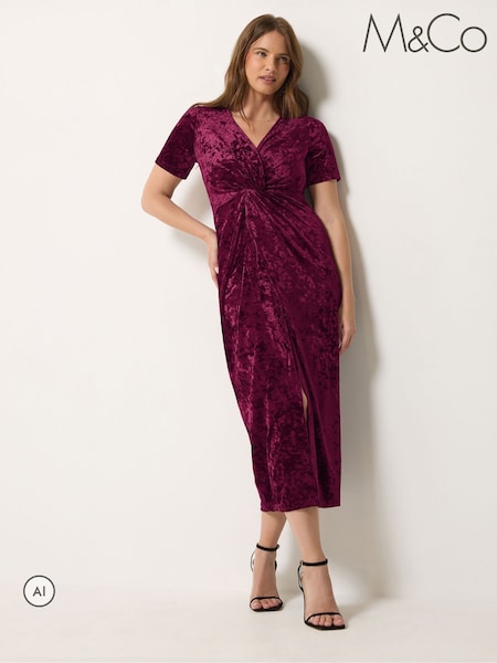 Red - M&co Crushed Velvet Knot Front Dress