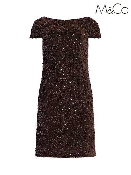 Brown - M&co Sequin Velvet Shift Dress