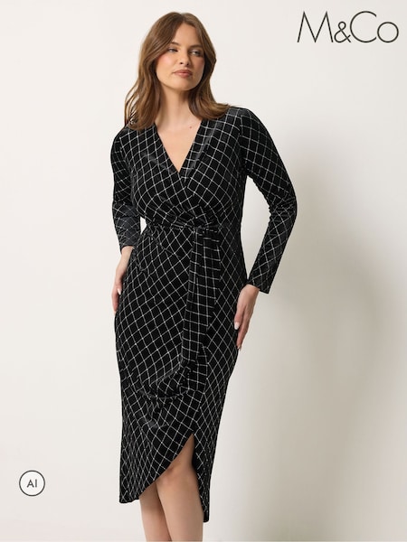 Black - M&co Glitter Velvet Wrap Dress