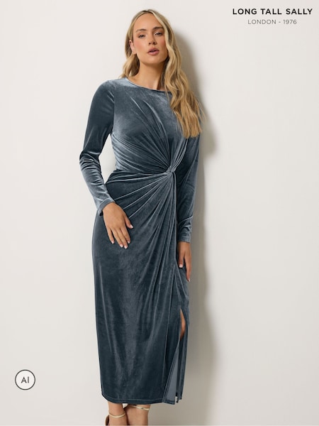 Grey - Long Tall Sally Twist Front Velvet Maxi Dress
