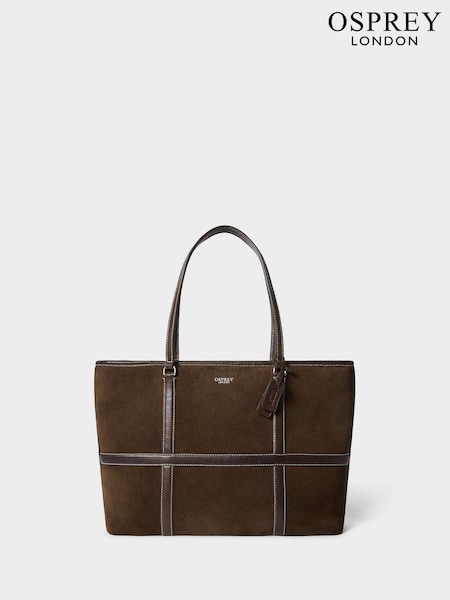 Шоколадно-коричневий - Osprey London The Contrast Large Suede Tote Bag
