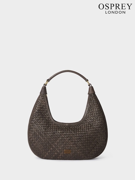 Brown - Osprey London The Alba Woven Leather Shoulder Bag