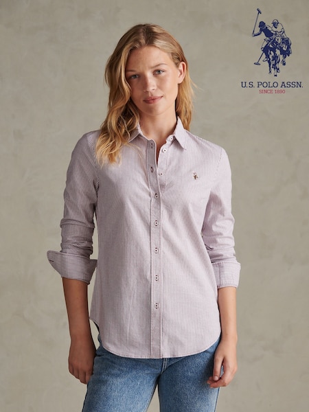 Röd - U.s. Polo Assn. Stripe Stretch Classic Fit Oxford Shirt