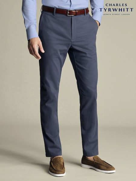 Modrá - Regular Charles Tyrwhitt Airforce Blue Classic Fit Ultimate Non-iron Chino