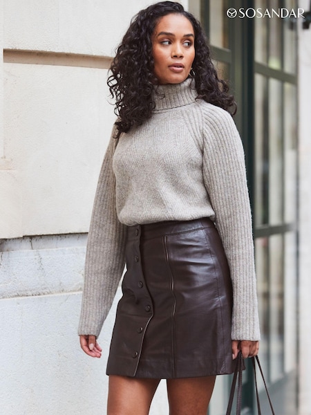Sosandar Grey Mocha Grey Stitch Detail Roll Neck Jumper (277455) | €83