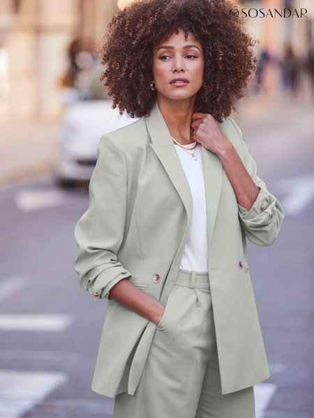 Sosandar Green Relaxed Fit Double Breasted Blazer (277517) | €54