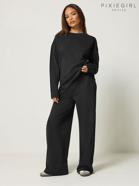 Black - Pixiegirl Petite Sweat Jersey Top & Joggers Set
