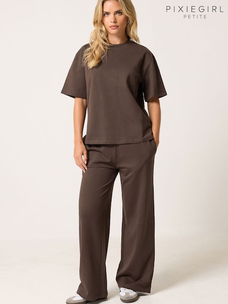Brun - Pixiegirl Petite T-shirt & Wide Leg Joggers Set