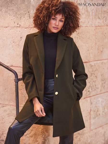 Sosandar Khaki Green Gold Button Detail Coat (277867) | €48