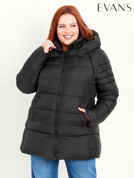 Evans Hooded Padded Black Coat (278038) | €39