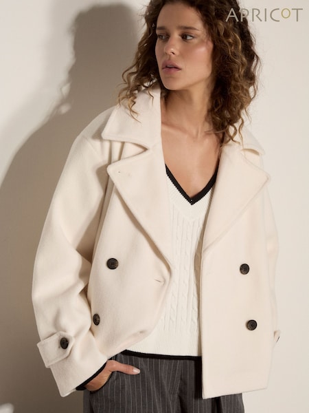 Cream - Apricot Tailored Short Peacoat Jacket