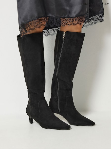 Black - Long Tall Sally Kitten Heel Knee High Boots In Standard Fit