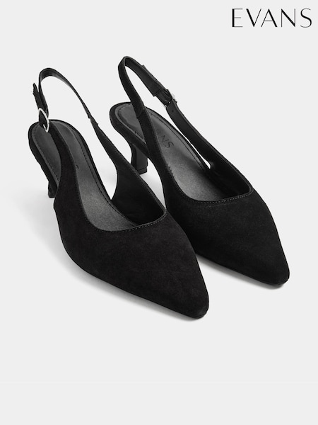 Black - Evans Suede Slingback Kitten Heels In Extra-wide Eee Fit