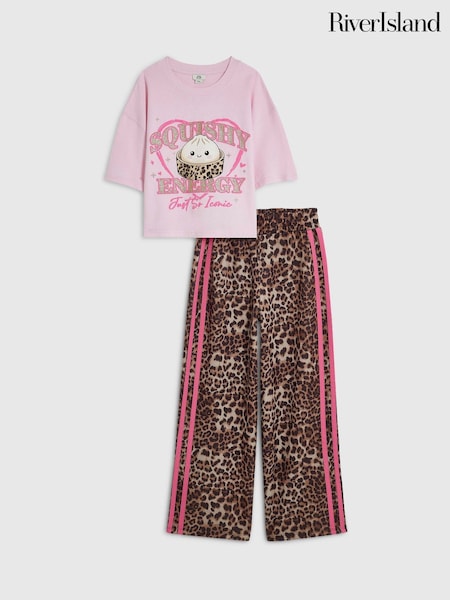 Rosa - River Island Squishy T-shirt & Leopard Trousers Set